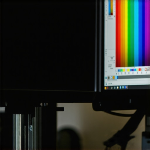 Person calibrating a professional monitor using a colorimeter for accurate color output