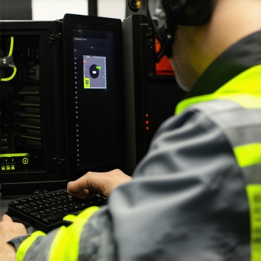 Technician monitoring workstation temperature and cleaning dust from components.