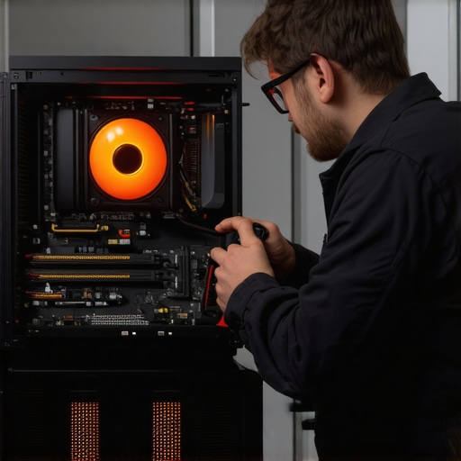 Technician using thermal camera on a workstation PC to monitor cooling efficiency.