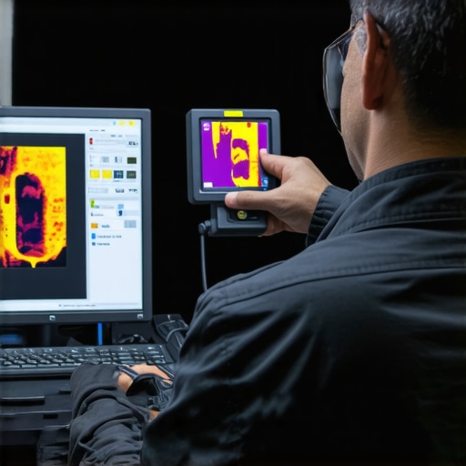 Thermal Diagnostics in Action Technician inspecting workstation temperatures with thermal imaging camera.