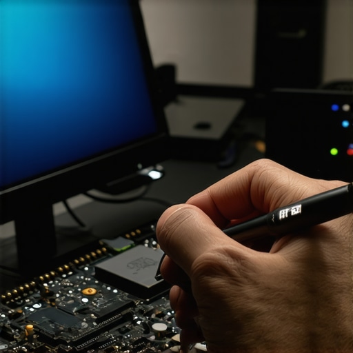 A technician testing thermal levels and monitoring SSD health inside a high-end workstation PC.