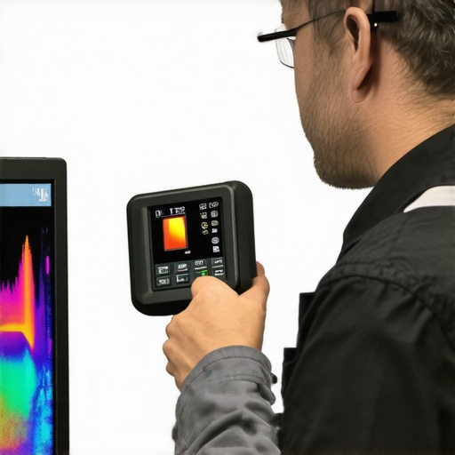 Technician checking a high-end workstation with thermal imaging tools, highlighting preventive maintenance.
