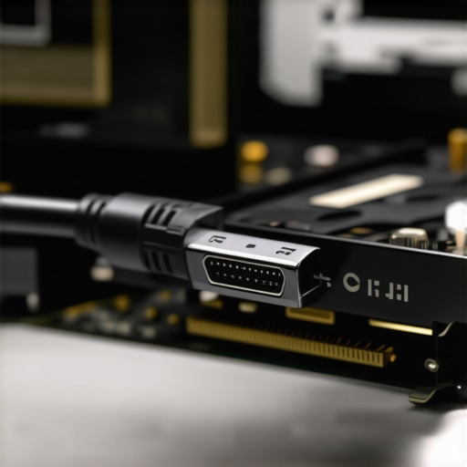 Connecting a DisplayPort cable to a workstation GPU to enable 10-bit color depth.