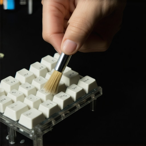 Maintaining Keyboard Stabilizers for Longevity Technician lubricating mechanical keyboard stabilizers with a brush