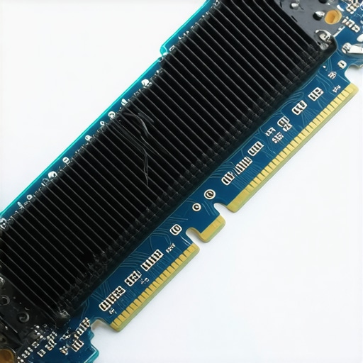 NVMe SSD Thermal Management Details Close-up of a high-performance NVMe SSD with thermal management.