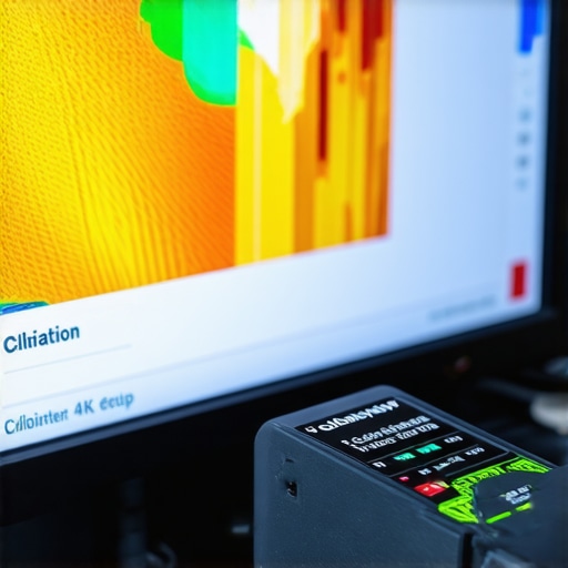 Professional Monitor Color Calibration Process A colorimeter tool calibrating a high-end professional workstation monitor