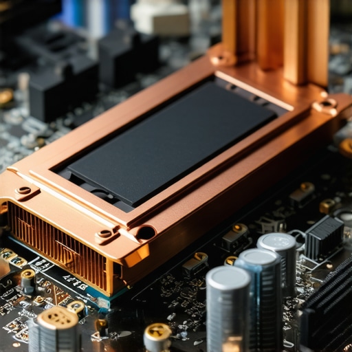 Professional NVMe Cooling Solution A high-end NVMe SSD with a dedicated copper heat spreader for thermal management.