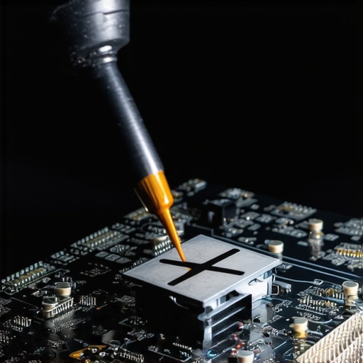 Close-up of thermal paste applied in an X pattern on a CPU before installing a large air cooler.