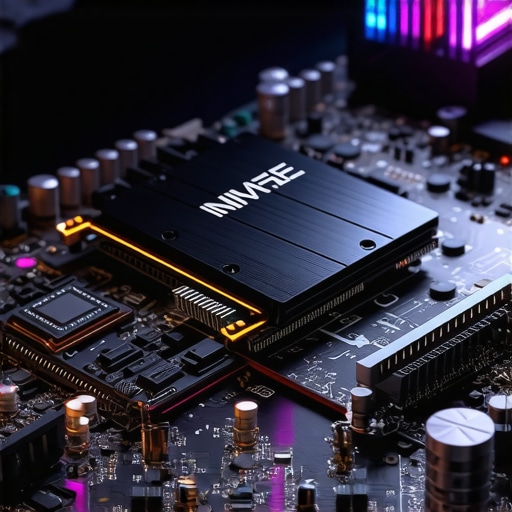 A professional workstation motherboard showing an NVMe SSD with heat map indicators for cooling efficiency.