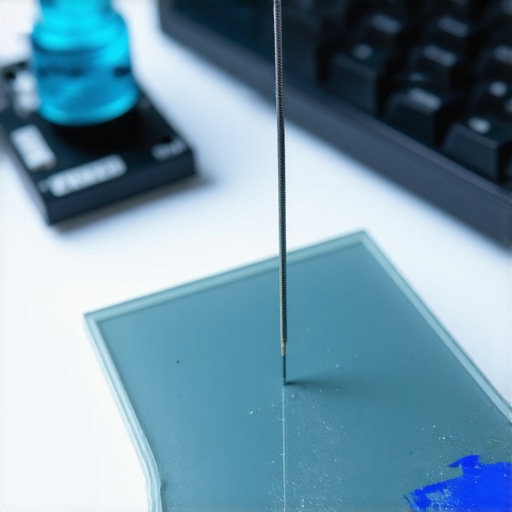 Testing Stabilizer Wire Flatness A technician checking a mechanical keyboard stabilizer wire for bends on a glass surface.