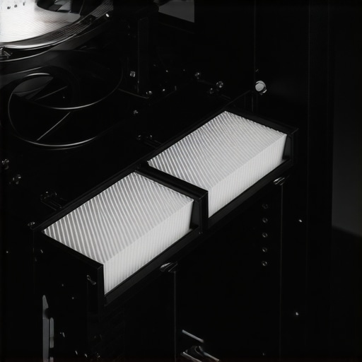 Workstation Airflow Maintenance Close-up of a workstation PC air filter and cooling system maintenance.