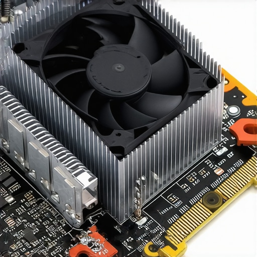 Active NVMe Cooling Solution Close-up of an active NVMe SSD cooler with a small fan