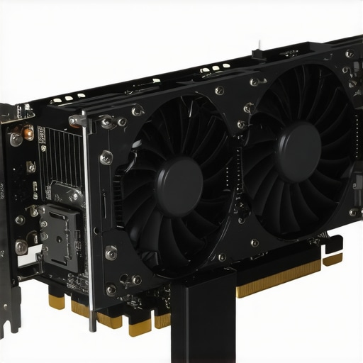 Adjustable GPU support stand inside a workstation A metal adjustable pillar supporting a large graphics card to prevent sagging.