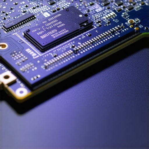 A close-up view of a professional NVMe SSD during installation with focus on its NAND chips and cooling solution.
