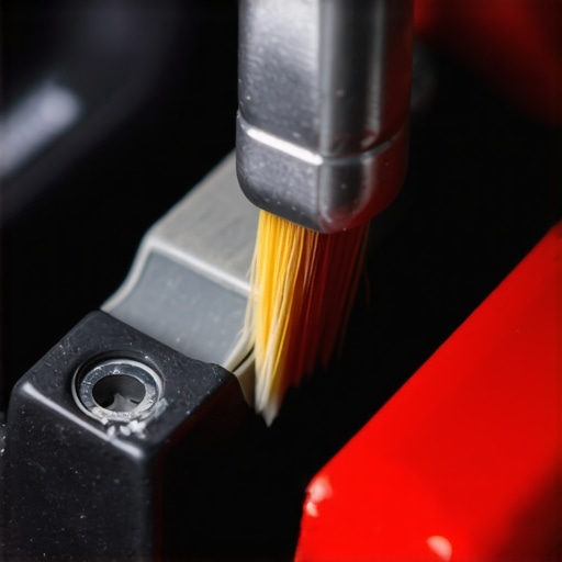 Applying lubricant to a mechanical switch stem with a brush Close-up of a precision brush applying lube to a mechanical keyboard switch without desoldering.
