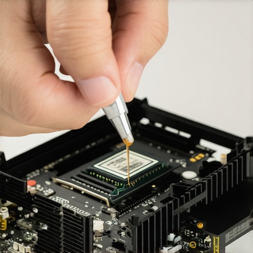 Applying thermal paste to a workstation CPU Close up of CPU thermal paste application for cooling maintenance
