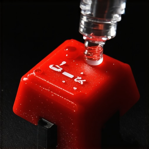 Close up of a red mechanical switch being cleaned with a dropper to fix sticking keys