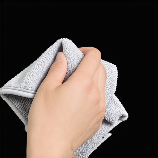 Cleaning a professional monitor with microfiber Close-up of a microfiber cloth cleaning a professional 4K monitor.