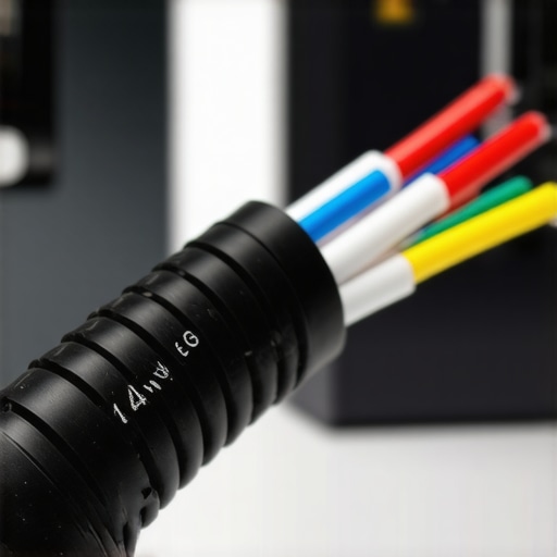 Close-up of 14AWG cable marking A macro view showing the AWG marking on a thick power cable for workstation reliability.