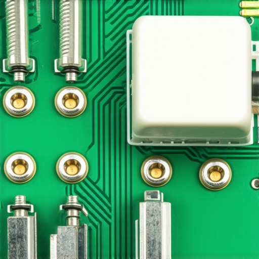 Close-up of keyboard PCB stabilizers Macro view of screw-in stabilizers on a mechanical keyboard PCB with protective washers.