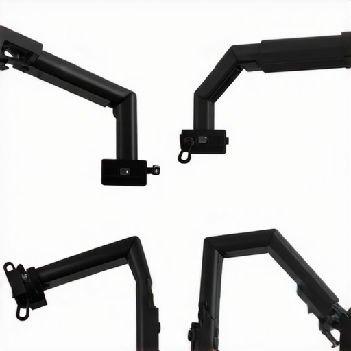 A comparison between a thin budget monitor mount clamp and a heavy-duty professional aluminum clamp for better desk stability.