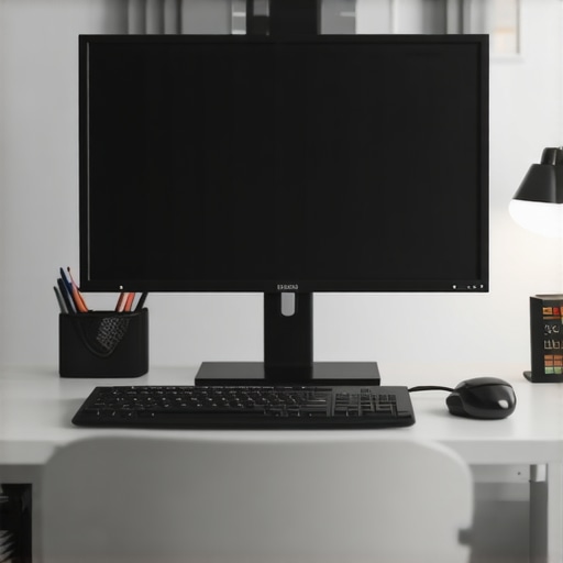 Correct Monitor Height for Ergonomic Health User looking at a professional monitor at the correct height to prevent neck strain.