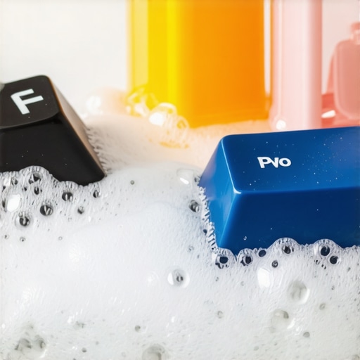 Deep cleaning mechanical keyboard keycaps in a soap bath Mechanical keyboard keycaps being soaked in a soapy water bowl for deep cleaning.