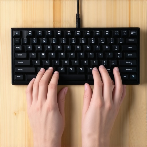 Ergonomic Columnar Split Keyboard Setup A split mechanical keyboard showing a columnar layout designed for ergonomic typing and wrist health.