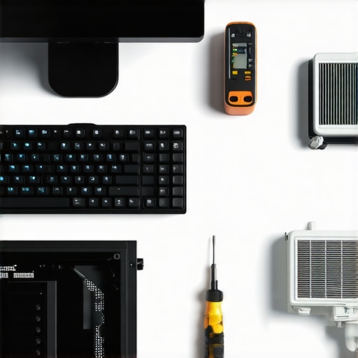 Essential Tools for Professional Workstation Maintenance A collection of professional maintenance tools including a colorimeter, precision screwdrivers, and a clean workstation setup.