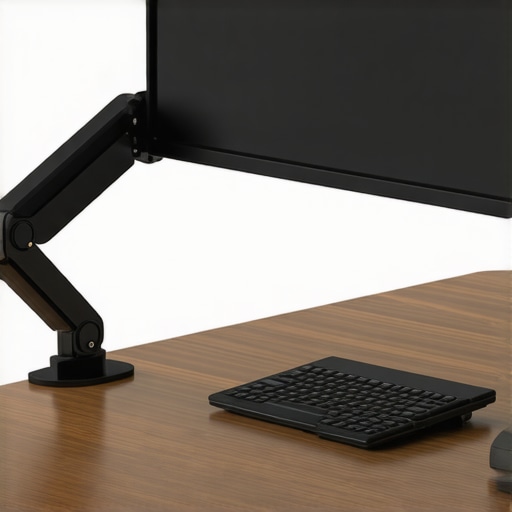 Heavy-Duty Monitor Arm Clamp Reinforcement Close-up of a sturdy monitor arm clamp with a reinforcement plate on a wooden desk