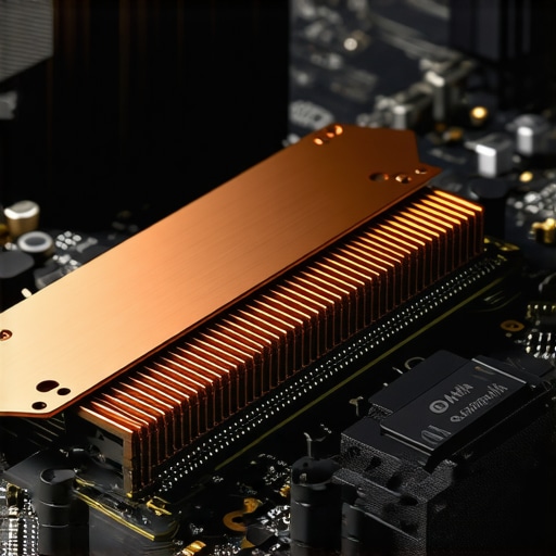 High-End NVMe SSD with Heatsink Professional workstation NVMe SSD with thermal heatsink installed on a motherboard.