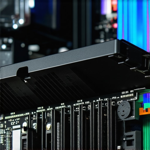 High-Performance NVMe SSD Cooling Solution A Gen5 NVMe SSD with active heatsink and thermal pads on a professional workstation motherboard.