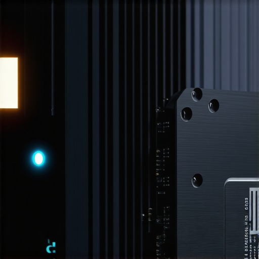 High-performance SSD with heatsink for workstation stability. A close-up of a workstation NVMe SSD equipped with a large aluminum heatsink to prevent thermal throttling.
