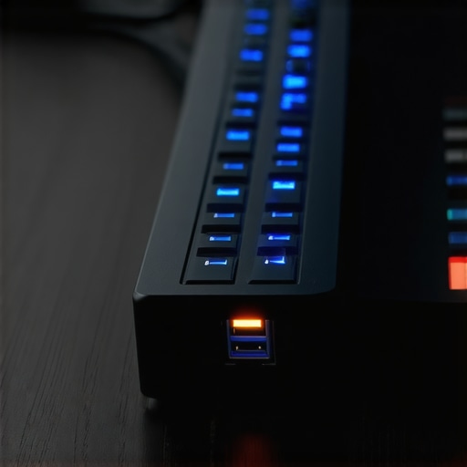 A rugged USB hub with physical on-off switches used for hardware-level workstation security.