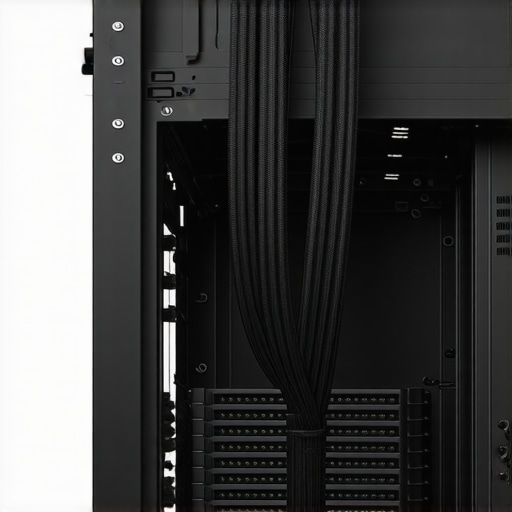 Industrial Workstation Air Cooling Setup Close-up of a professional PC interior with a massive air cooler and clean cable management.