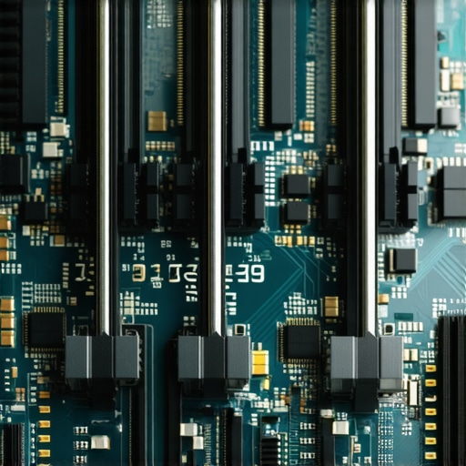 Installing 64GB of DDR5 RAM in a Workstation Close up of high-capacity RAM modules being installed into a professional motherboard for video editing.