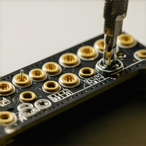 Installing Screw-In Stabilizers on a PCB A close-up view of the underside of a keyboard PCB showing screw-in stabilizers being secured with gold screws.