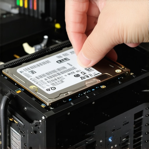 A technician installing a 2.5-inch SATA SSD into a workstation drive bay for project storage.