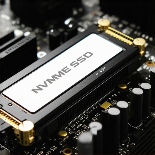 Installing a dedicated NVMe scratch disk Professional hand installing an NVMe SSD with a heatsink into a workstation motherboard