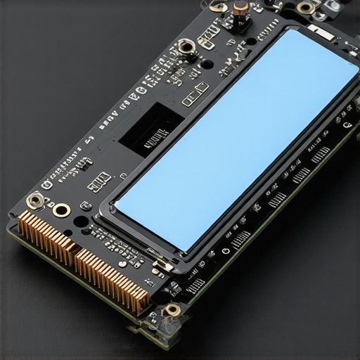 Installing a high-performance NVMe SSD heatsink Close-up of an NVMe SSD being placed into an aluminum heatsink with thermal pads.