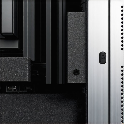 Installing acoustic dampening foam in a PC A technician applying sound-dampening material inside a workstation computer case to reduce mechanical noise.