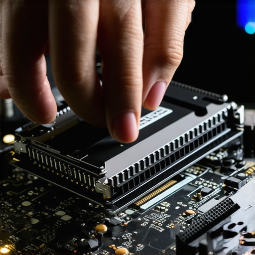 Installing an NVMe Heatsink Close-up of a custom heatsink being installed on an NVMe SSD to prevent thermal throttling.