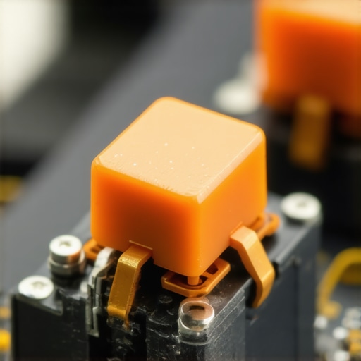 Internal mechanical keyboard switch mechanism A close up view of a mechanical keyboard switch showing tactile components.