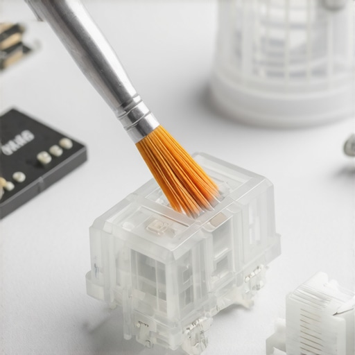 Lubricating linear switches for smoothness Close up of lubing a mechanical keyboard switch for a smoother typing experience.