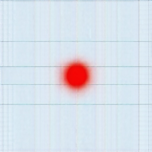 A close-up shot of a single red stuck pixel on a professional monitor grid during a color test.