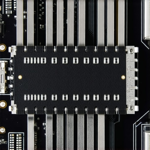 Macro view of mechanical keyboard hot-swap socket Close-up of a hot-swap socket on a keyboard PCB highlighting the internal copper contacts
