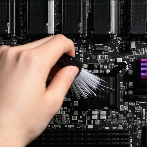 Maintaining NVMe Heatsinks and Airflow A technician cleaning four NVMe drives with an electronic duster on a workstation motherboard