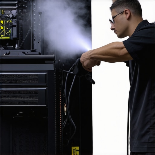 Maintaining Workstation Hardware Hygiene Technician cleaning a professional workstation PC to maintain airflow and cooling performance.