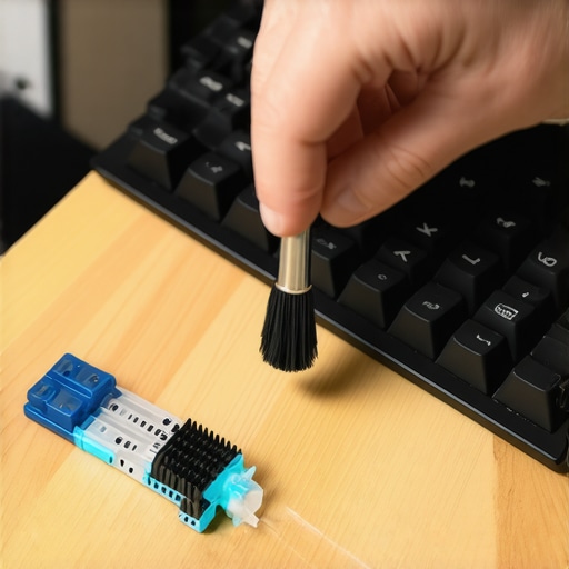 Maintaining a Custom Mechanical Keyboard A close-up shot showing the process of pulling keycaps off a custom mechanical keyboard for cleaning and maintenance.