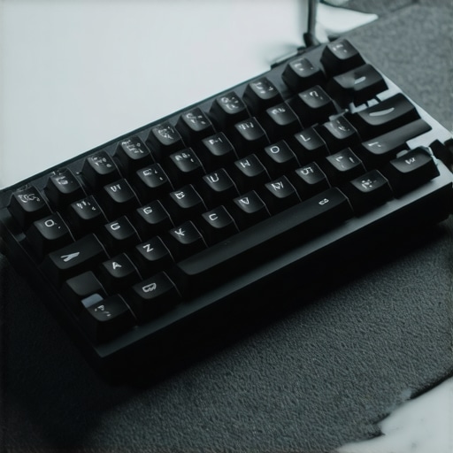 A mechanical keyboard sitting on a grey felt desk mat to improve stability and prevent sliding.